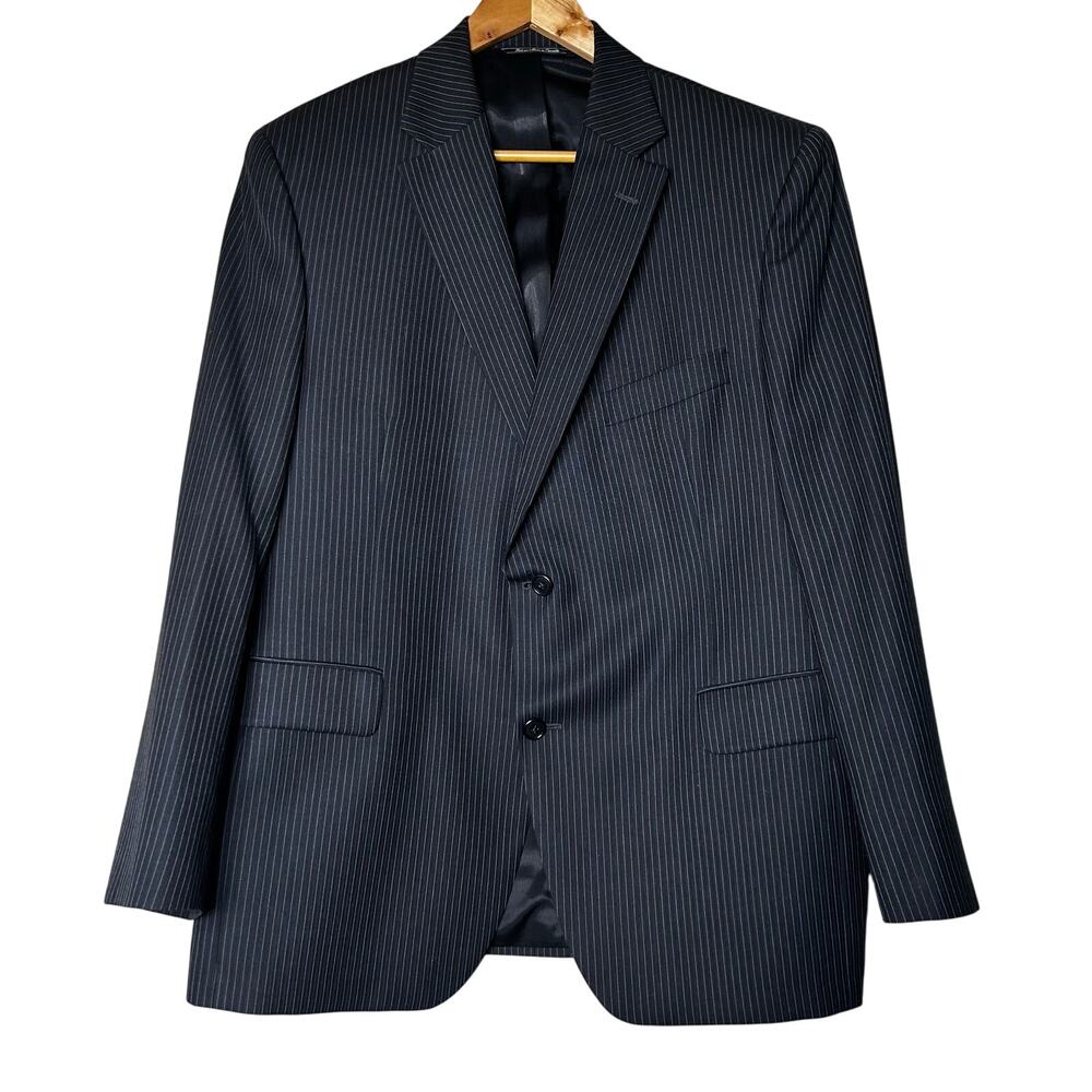 Jack Victor Suit Coat Sz 44S Blazer Navy Pinstripe Valentino CT 100% Wool